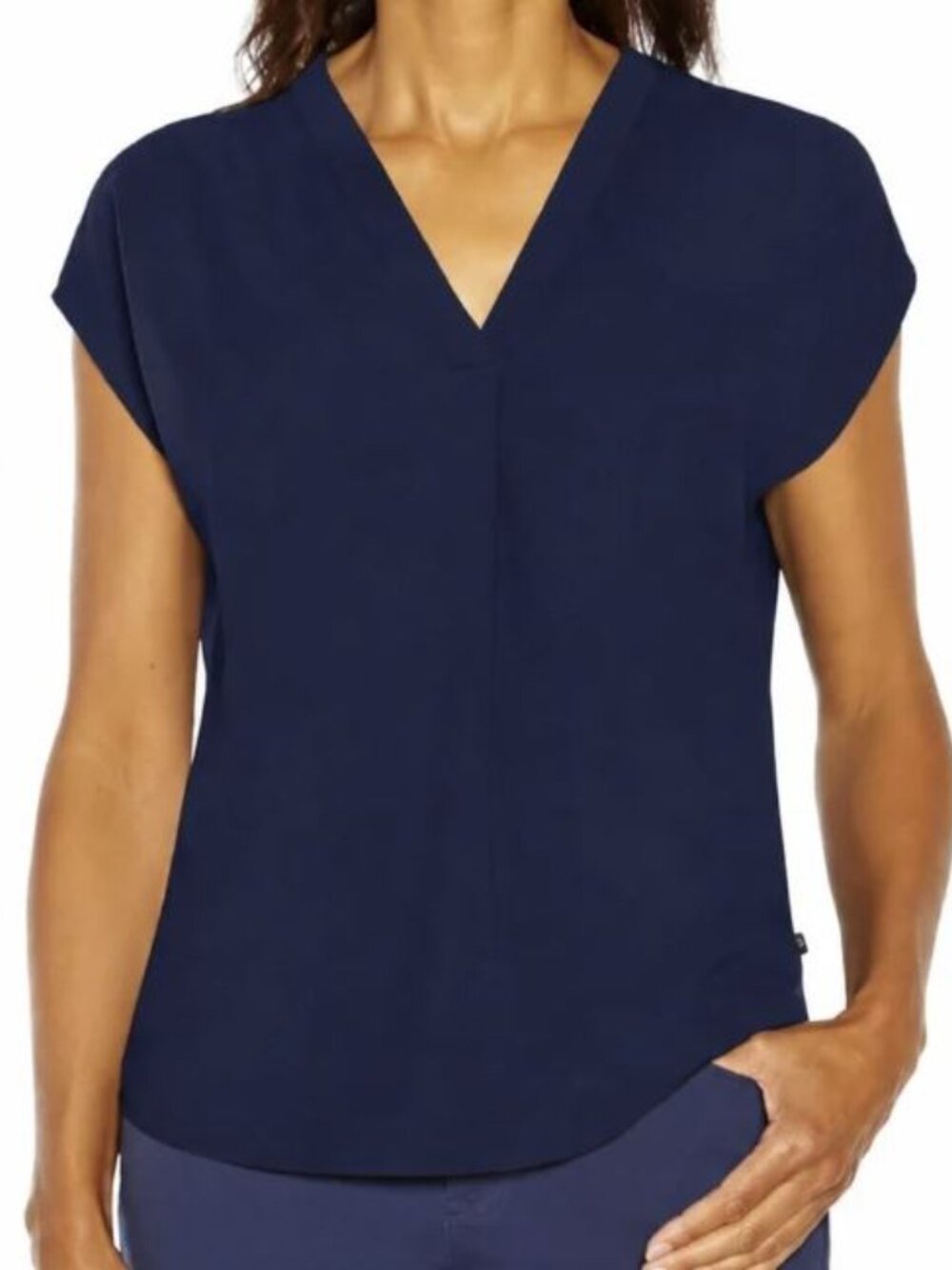 Banana Republic navy blue cap sleeve V-Neck Crepe Popover